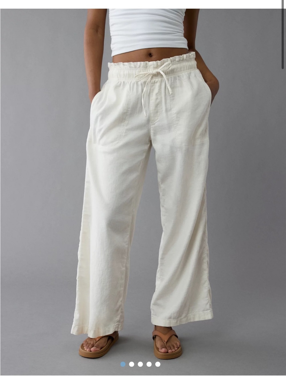 American Eagle Outfitters White Stretch Waistband Top WideL Leg Pants, XS